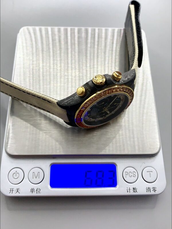 Rolex Daytona DiW Carbon Edition Rainbow Bezel – Forged Carbon Casing Beige Strap(1:1Super Clone )