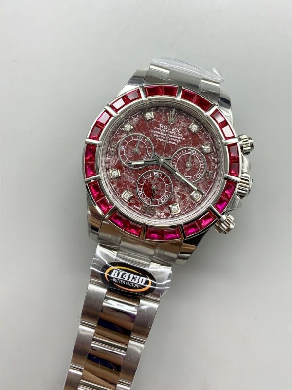 Rolex Daytona Red Diamond Bezel Ruby Dial Stainless Steel Bracelet Chronograph 1:1 Superclone
