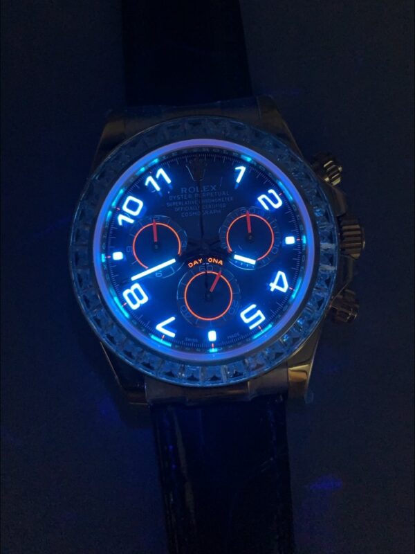 Rolex Daytona Blue Dial Diamond Bezel Gold Case Blue Leather Strap Chronograph 1:1 Superclone