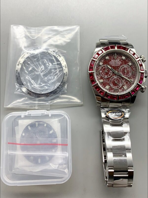 Rolex Daytona Red Diamond Bezel Ruby Dial Stainless Steel Bracelet Chronograph 1:1 Superclone
