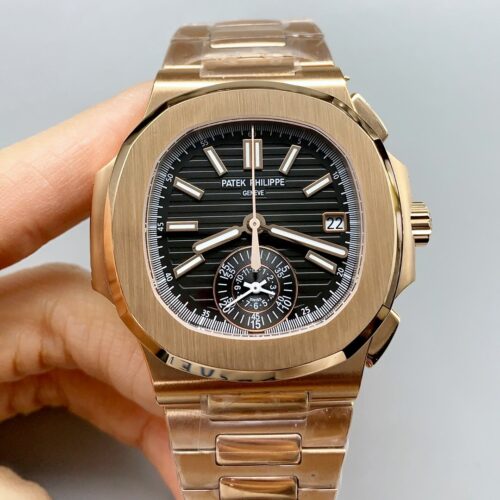 Patek Philippe Nautilus 5980/R Rose Gold 904L Steel Case in Black Dial(1:1 Super Clone)