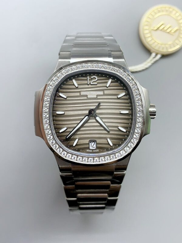 Patek Philippe Nautilus Grey Stripe Dial Diamond Bezel Stainless Steel Bracelet 1:1 Superclone