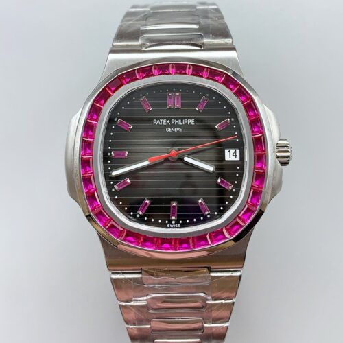 Patek Philippe Nautilus 5711 Black Dial 904L Steel with Rubies Bezel(1:1Super Clone)