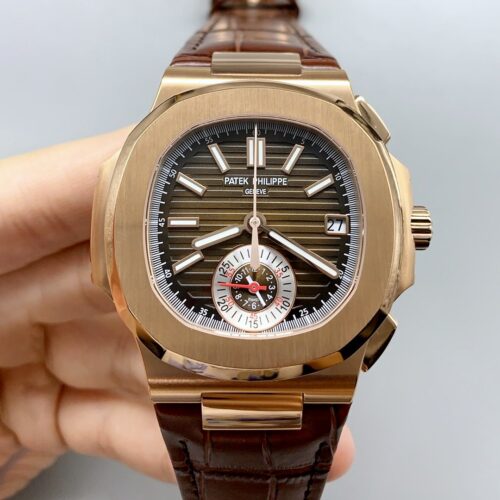 Patek Philippe Nautilus 5980/R Chronograph Rose Gold on 904L Steel Case in Brown Dial (1:1Super Clone)