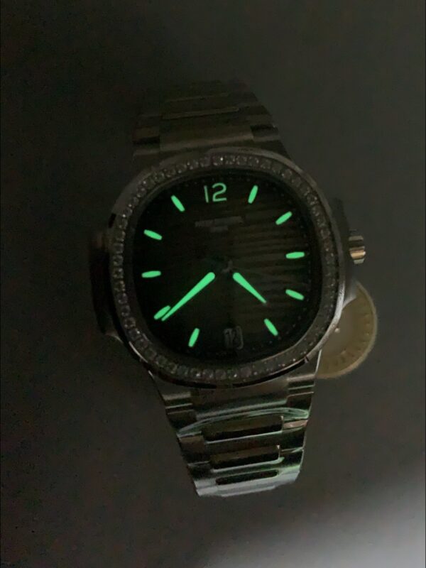 Patek Philippe Nautilus Grey Stripe Dial Diamond Bezel Stainless Steel Bracelet 1:1 Superclone