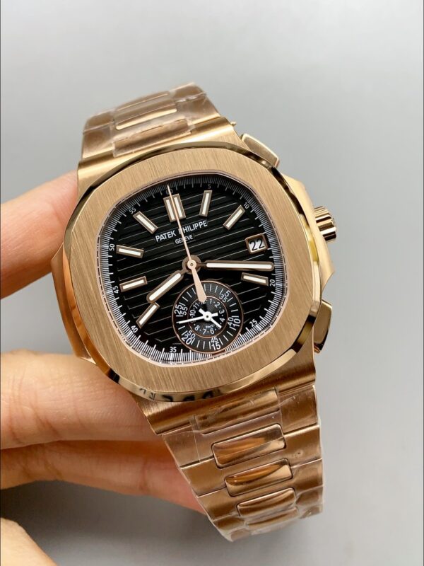 Patek Philippe Nautilus 5980/R Rose Gold 904L Steel Case in Black Dial(1:1 Super Clone)
