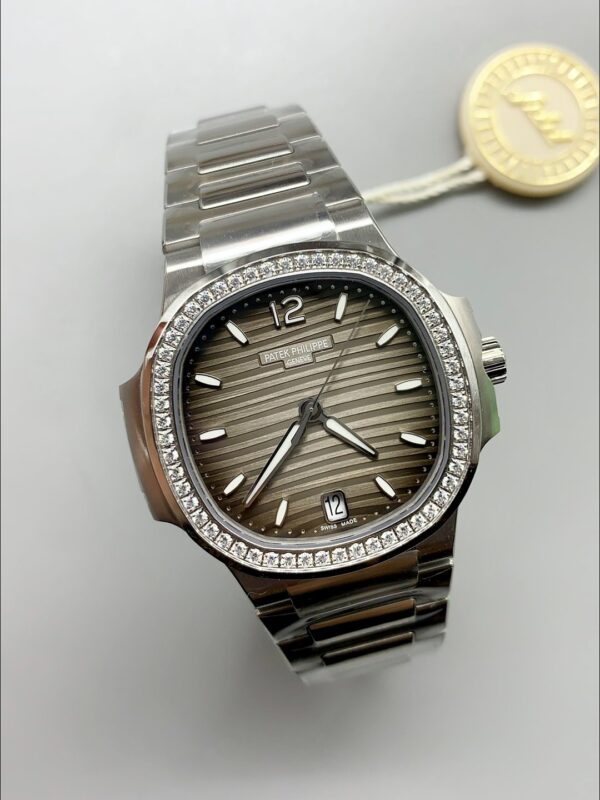 Patek Philippe Nautilus Grey Stripe Dial Diamond Bezel Stainless Steel Bracelet 1:1 Superclone