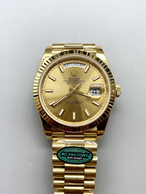 1:1 super clone Day Date Rolex Weekly Journal 18K Gold Plated counter weight