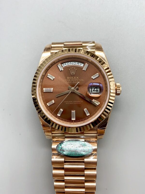 Rolex Day-Date 40 Rose Gold Chocolate Baguette Diamond Dial 228235(1;1 Super Clone)